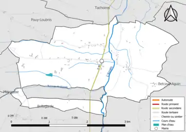 Carte en couleur présentant le réseau hydrographique de la commune