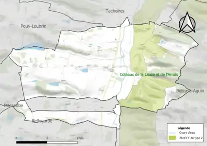 Carte de la ZNIEFF de type 2 sur la commune.