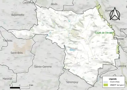 Carte de la ZNIEFF de type 2 sur la commune.