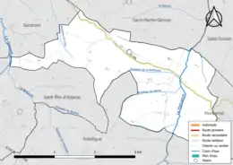 Carte en couleur présentant le réseau hydrographique de la commune