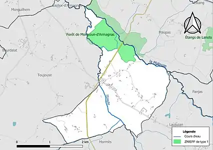 Carte de la ZNIEFF de type 1 sur la commune.