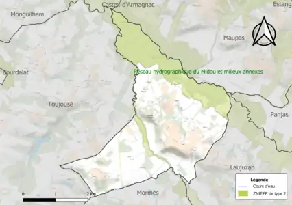 Carte de la ZNIEFF de type 2 sur la commune.