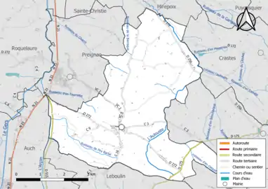 Carte en couleur présentant le réseau hydrographique de la commune