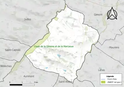 Carte de la ZNIEFF de type 2 sur la commune.