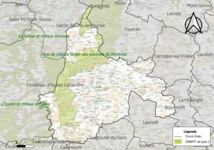 Carte des ZNIEFF de type 2 sur la commune.