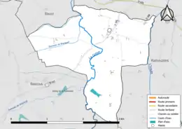 Carte en couleur présentant le réseau hydrographique de la commune