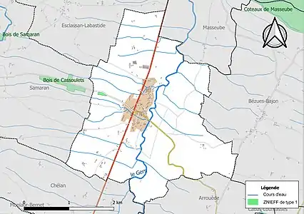 Carte de la ZNIEFF de type 1 sur la commune.