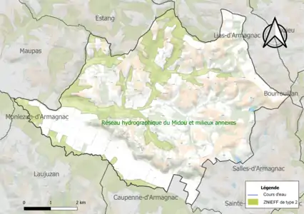 Carte de la ZNIEFF de type 2 sur la commune.