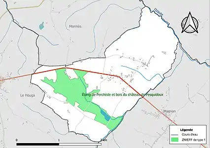 Carte de la ZNIEFF de type 1 sur la commune.