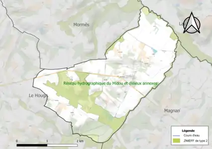 Carte de la ZNIEFF de type 2 sur la commune.