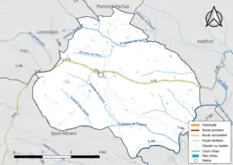 Carte en couleur présentant le réseau hydrographique de la commune