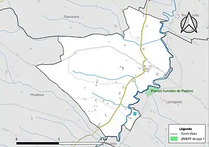 Carte de la ZNIEFF de type 1 sur la commune.