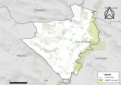 Carte de la ZNIEFF de type 2 sur la commune.