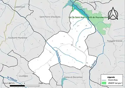 Carte de la ZNIEFF de type 1 sur la commune.