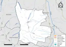 Carte en couleur présentant le réseau hydrographique de la commune