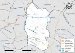 Carte en couleur présentant le réseau hydrographique de la commune