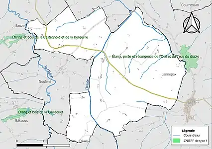 Carte de la ZNIEFF de type 1 sur la commune.