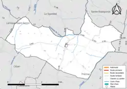 Carte en couleur présentant le réseau hydrographique de la commune