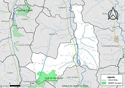 Carte de la ZNIEFF de type 1 sur la commune.