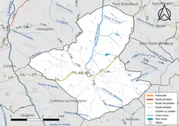 Carte en couleur présentant le réseau hydrographique de la commune