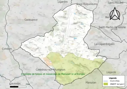 Carte de la ZNIEFF de type 2 sur la commune.