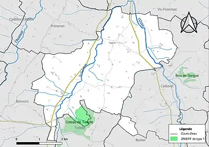 Carte de la ZNIEFF de type 1 sur la commune.