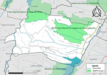 Carte des ZNIEFF de type 1 sur la commune.