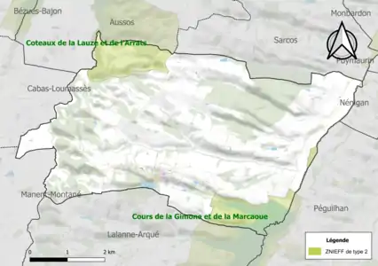 Carte des ZNIEFF de type 2 sur la commune.