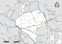 Carte en couleur présentant le réseau hydrographique de la commune