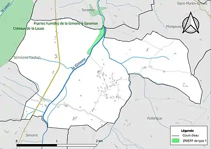 Carte de la ZNIEFF de type 1 sur la commune.