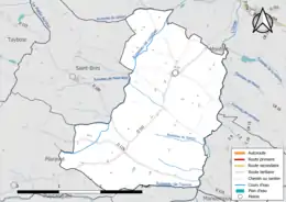 Carte en couleur présentant le réseau hydrographique de la commune