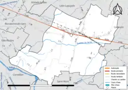 Carte en couleur présentant le réseau hydrographique de la commune