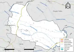 Carte en couleur présentant le réseau hydrographique de la commune