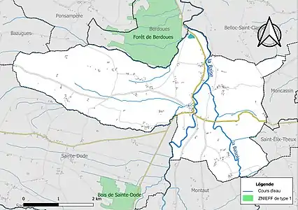 Carte de la ZNIEFF de type 1 sur la commune.