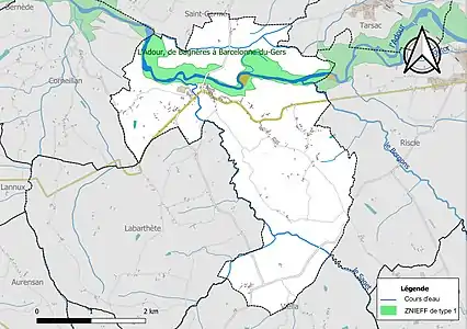 Carte de la ZNIEFF de type 1 sur la commune.