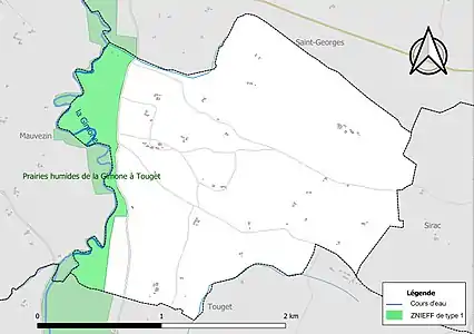 Carte de la ZNIEFF de type 1 sur la commune.