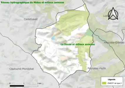 Carte de la ZNIEFF de type 2 sur la commune.