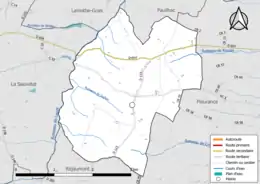 Carte en couleur présentant le réseau hydrographique de la commune