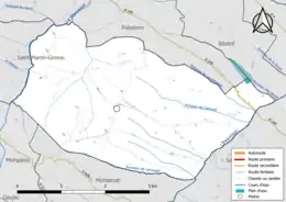 Carte en couleur présentant le réseau hydrographique de la commune