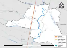 Carte en couleur présentant le réseau hydrographique de la commune