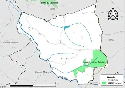 Carte de la ZNIEFF de type 1 sur la commune.