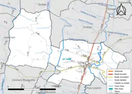 Carte en couleur présentant le réseau hydrographique de la commune