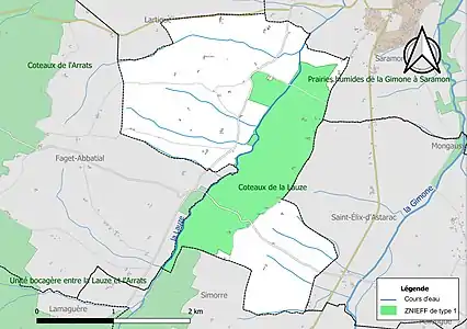 Carte de la ZNIEFF de type 1 sur la commune.