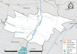 Carte en couleur présentant le réseau hydrographique de la commune