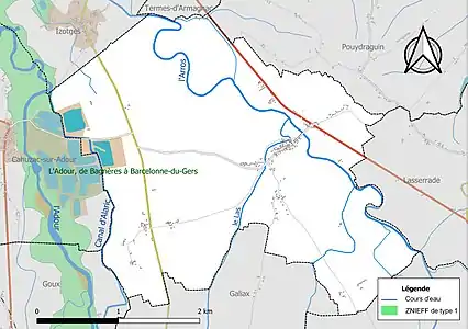 Carte de la ZNIEFF de type 1 sur la commune.