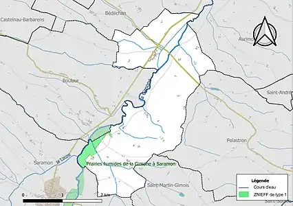 Carte de la ZNIEFF de type 1 sur la commune.