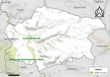 Carte des ZNIEFF de type 2 sur la commune.