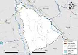 Carte en couleur présentant le réseau hydrographique de la commune