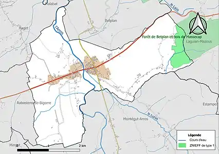 Carte de la ZNIEFF de type 1 sur la commune.