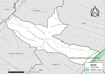 Carte de la ZNIEFF de type 1 sur la commune.